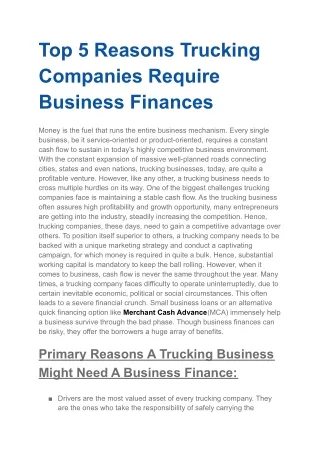 Top 5 Reasons Trucking Companies Require Business Finances