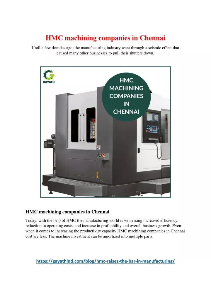 hmc machining companies in chennai