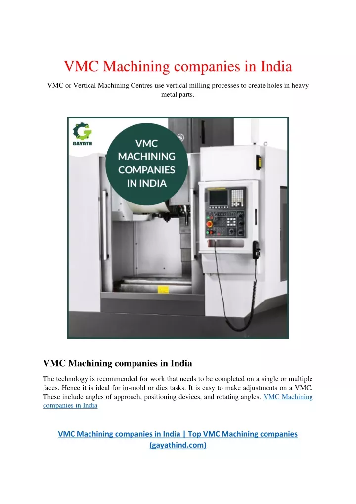 vmc machining companies in india