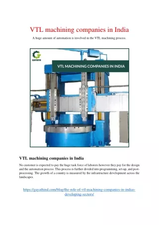 VTL machining companies in India