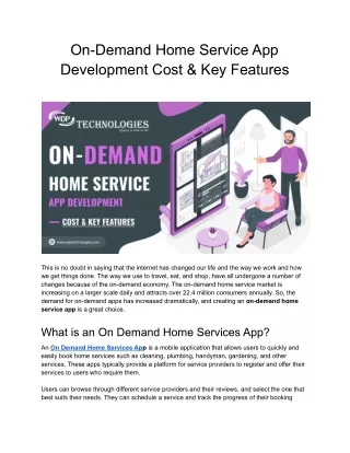 On-Demand Home Service App Development Cost & Key Features