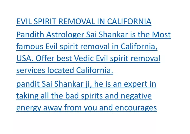 evil spirit removal in california pandith