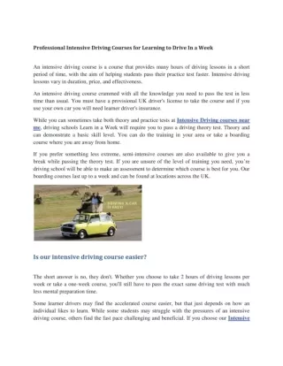 Professional Intensive Driving Courses for Learning to Drive In a Week Doc