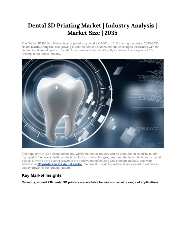 dental 3d printing market industry analysis