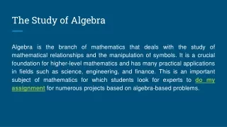 The Study of Algebra