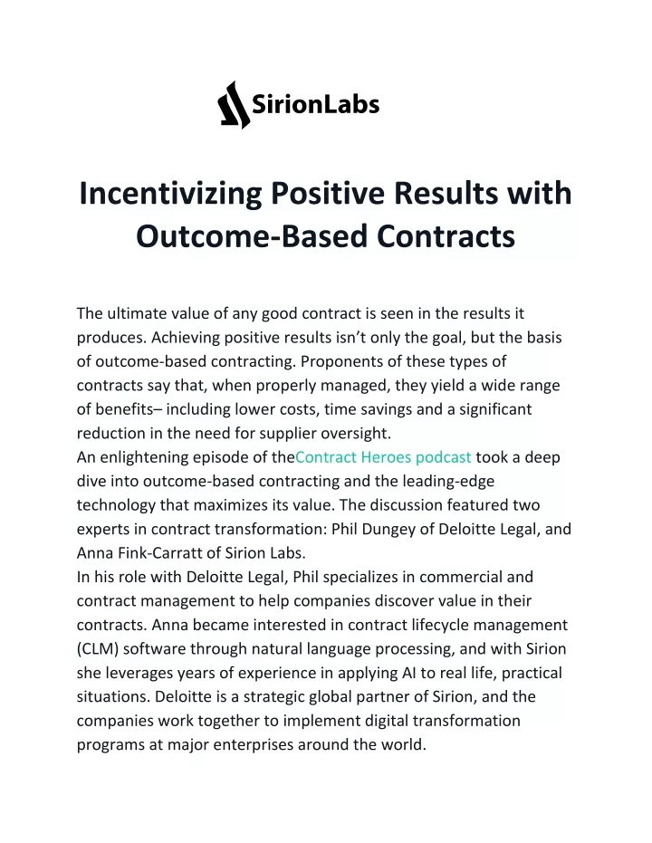 incentivizing positive results with outcome based