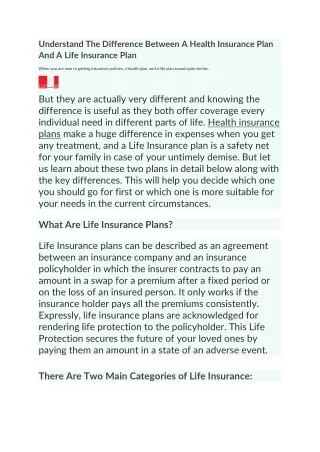 Health Insurance & Life Insurance Plan - Learn the Difference