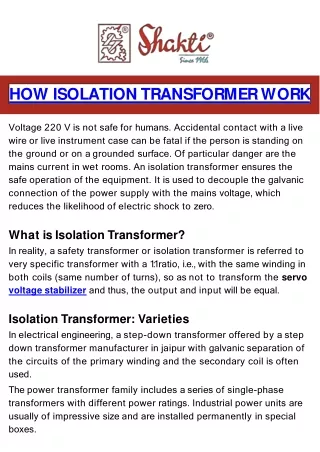 h o w i s o l a t i o n t r a n s f o r m e r w o r k