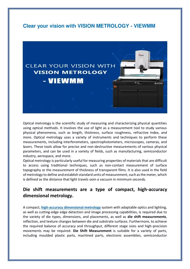 clear your vision with vision metrology viewmm