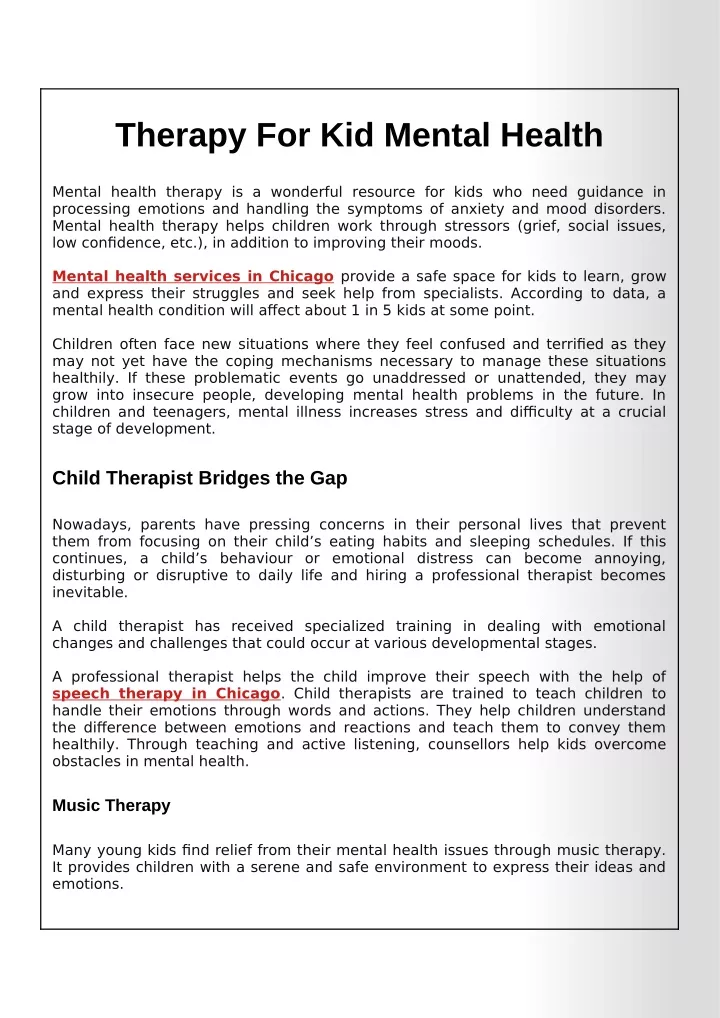 therapy for kid mental health