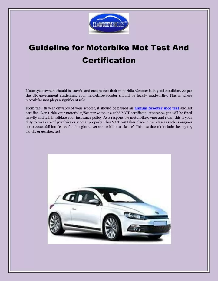 guideline for motorbike mot test and certification