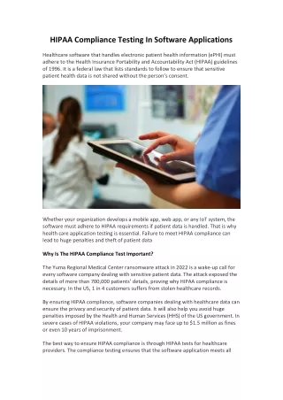 HIPAA Compliance Testing In Software Applications