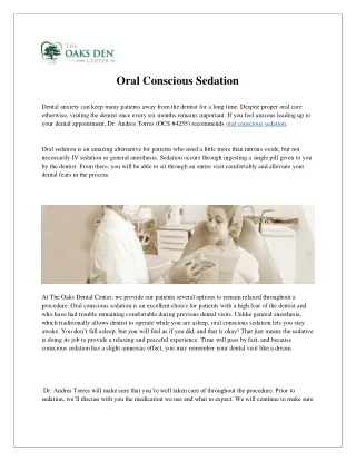 Oral Conscious Sedation