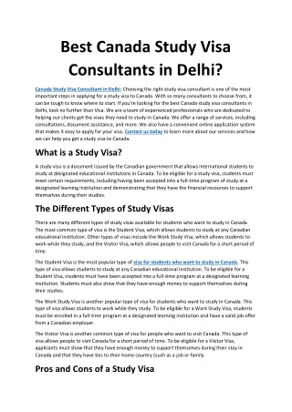 Best Canada Study Visa Consultants in Delhi