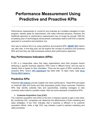 performance measurement using predictive