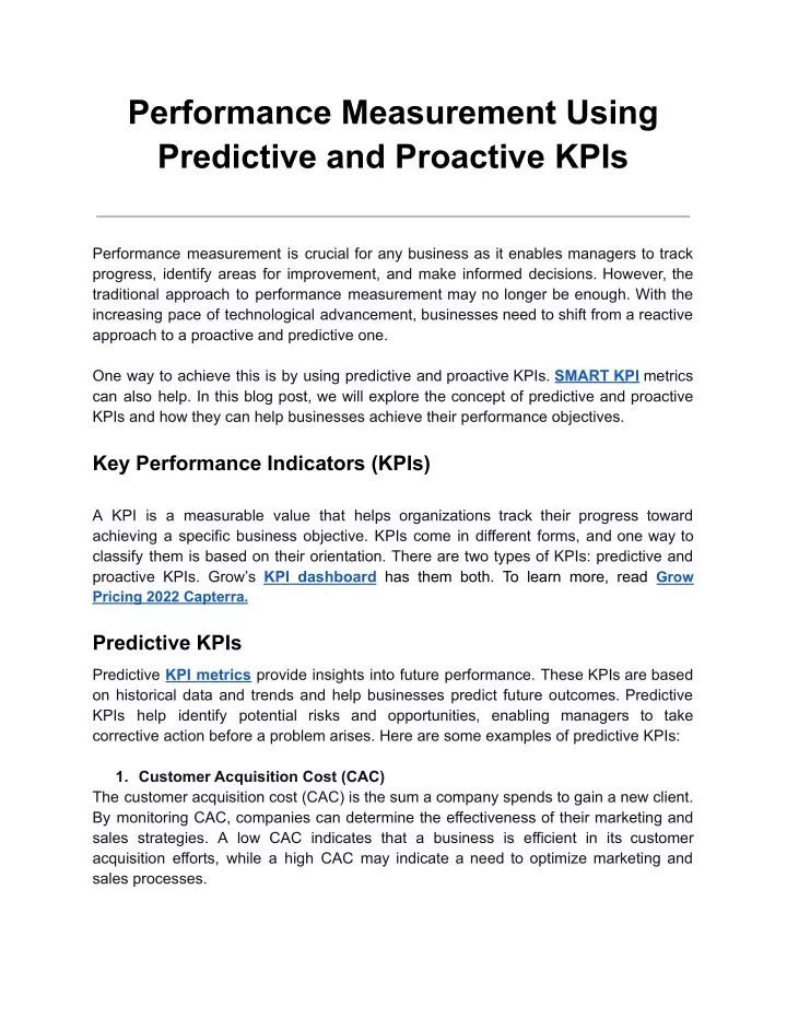 performance measurement using predictive