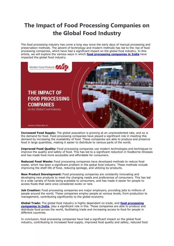 the impact of food processing companies