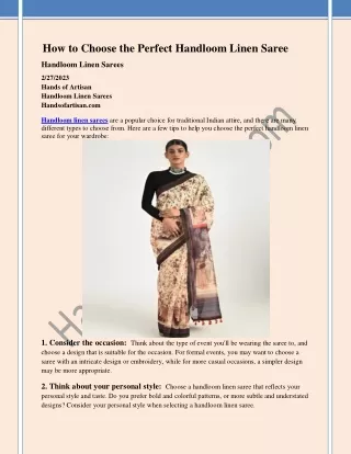 How to Choose the Perfect Handloom Linen Saree