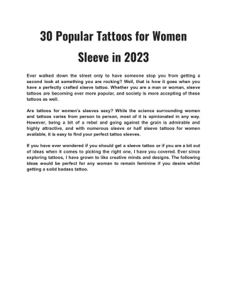 30 Popular Tattoos for Women Sleeve in 2023