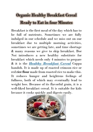 organic healthy breakfast cereal ready