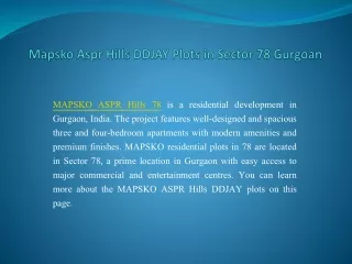 Mapsko Aspr Hills DDJAY Plots in sector 78 Gurgoan