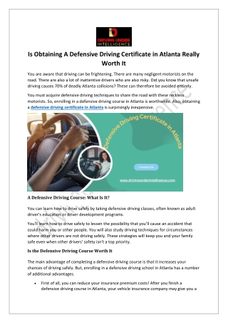 Obtaining A Defensive Driving Certificate in Atlanta - Know How