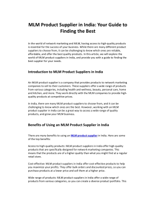MLM Product Supplier in India: Your Guide to Finding the Best