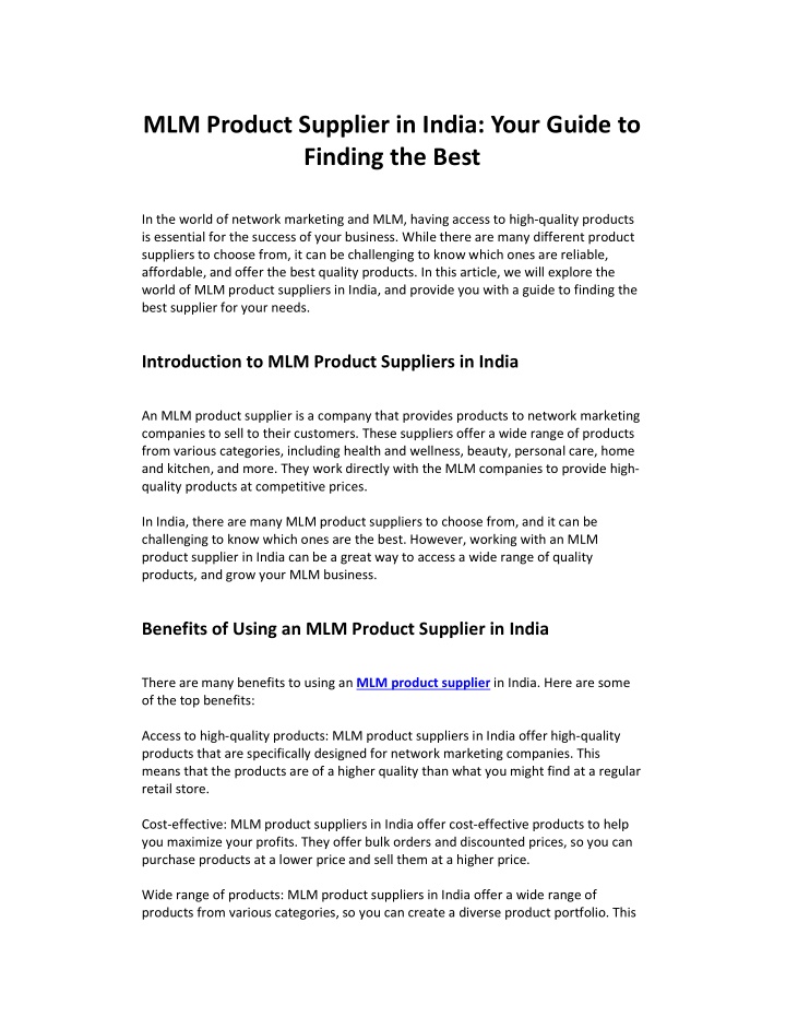 mlm product supplier in india your guide