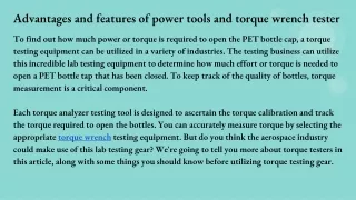 Advantages and features of power tools and torque wrench tester
