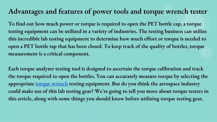advantages and features of power tools and torque
