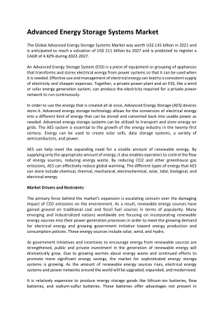 advanced energy storage systems market