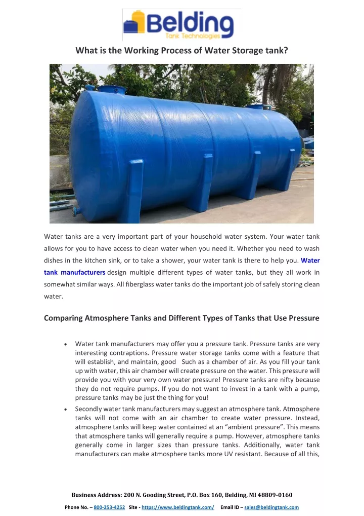 what is the working process of water storage tank