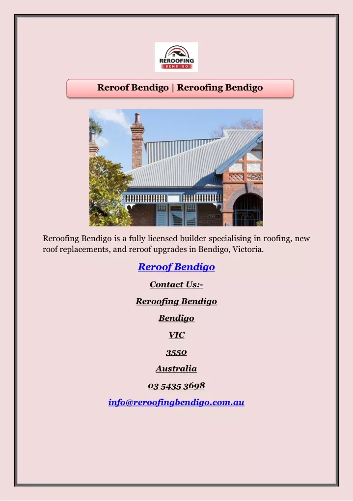 reroof bendigo reroofing bendigo