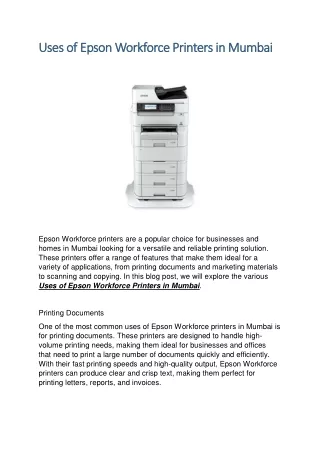 Uses of Epson Workforce Printers in Mumbai