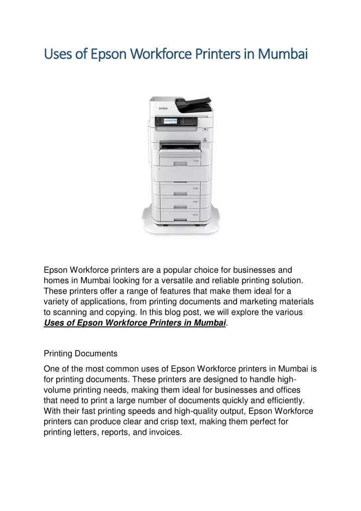 uses of epson workforce printers in mumbai uses
