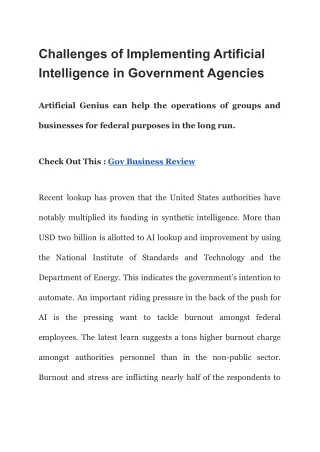 Challenges of Implementing Artificial Intelligence in Government Agencies