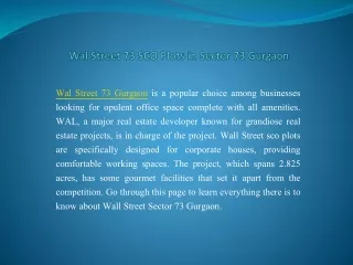 Wal Street 73 SCO Plots in Sector 73 Gurgaon