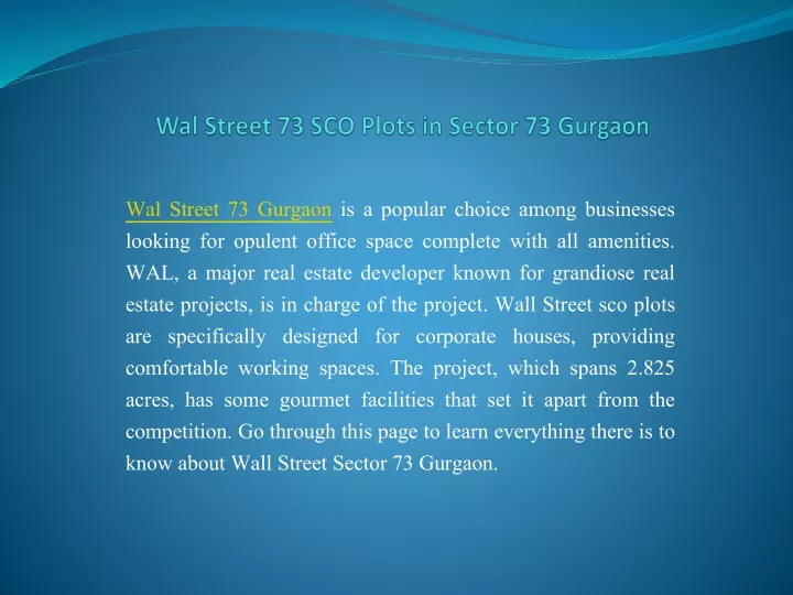 wal street 73 sco plots in sector 73 gurgaon