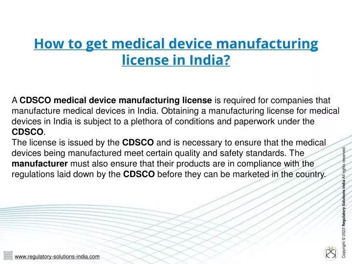 how to get medical device manufacturing license in india