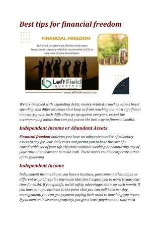 Best tips for financial freedom