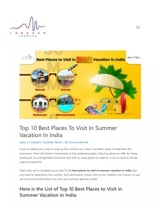 Best Places to Visit in Summer Vacation in India