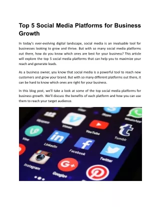 Top 5 Social Media Platforms for Business Growth