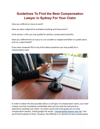Guidelines To Find the Best Compensation Lawyer in Sydney For Your Claim