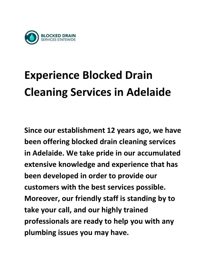 experience blocked drain cleaning services