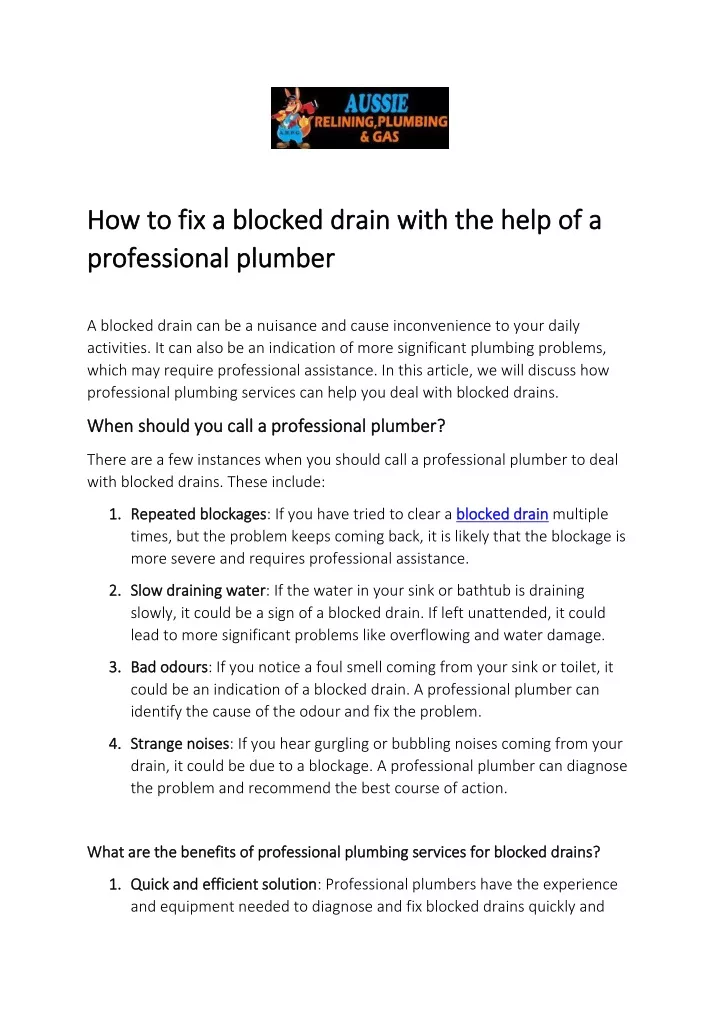 how to fix a blocked drain with the help