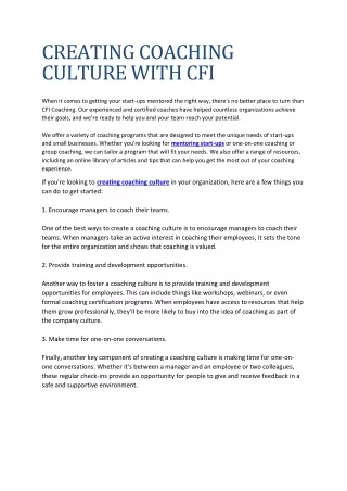 creating coaching culture with cfi