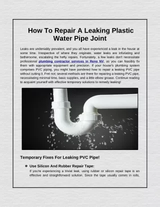 how to repair a leaking plastic water pipe joint