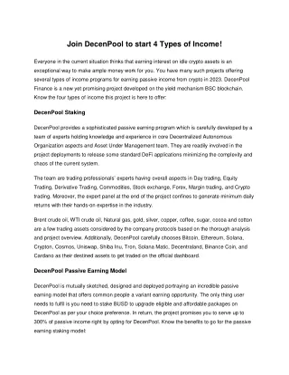 Join DecenPool to Start 4 Types of Income!