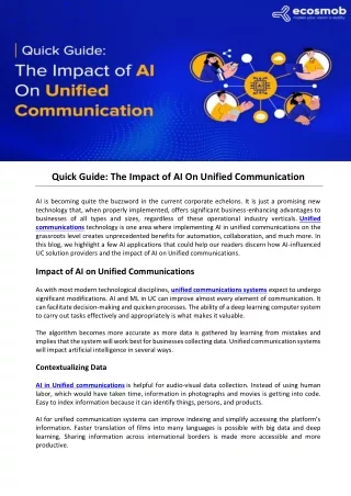 Quick Guide The Impact of AI On Unified Communication