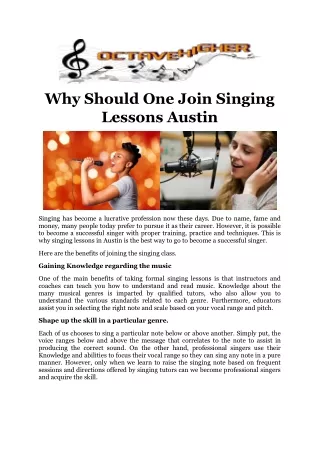 Why Should One Join Singing Lessons Austin